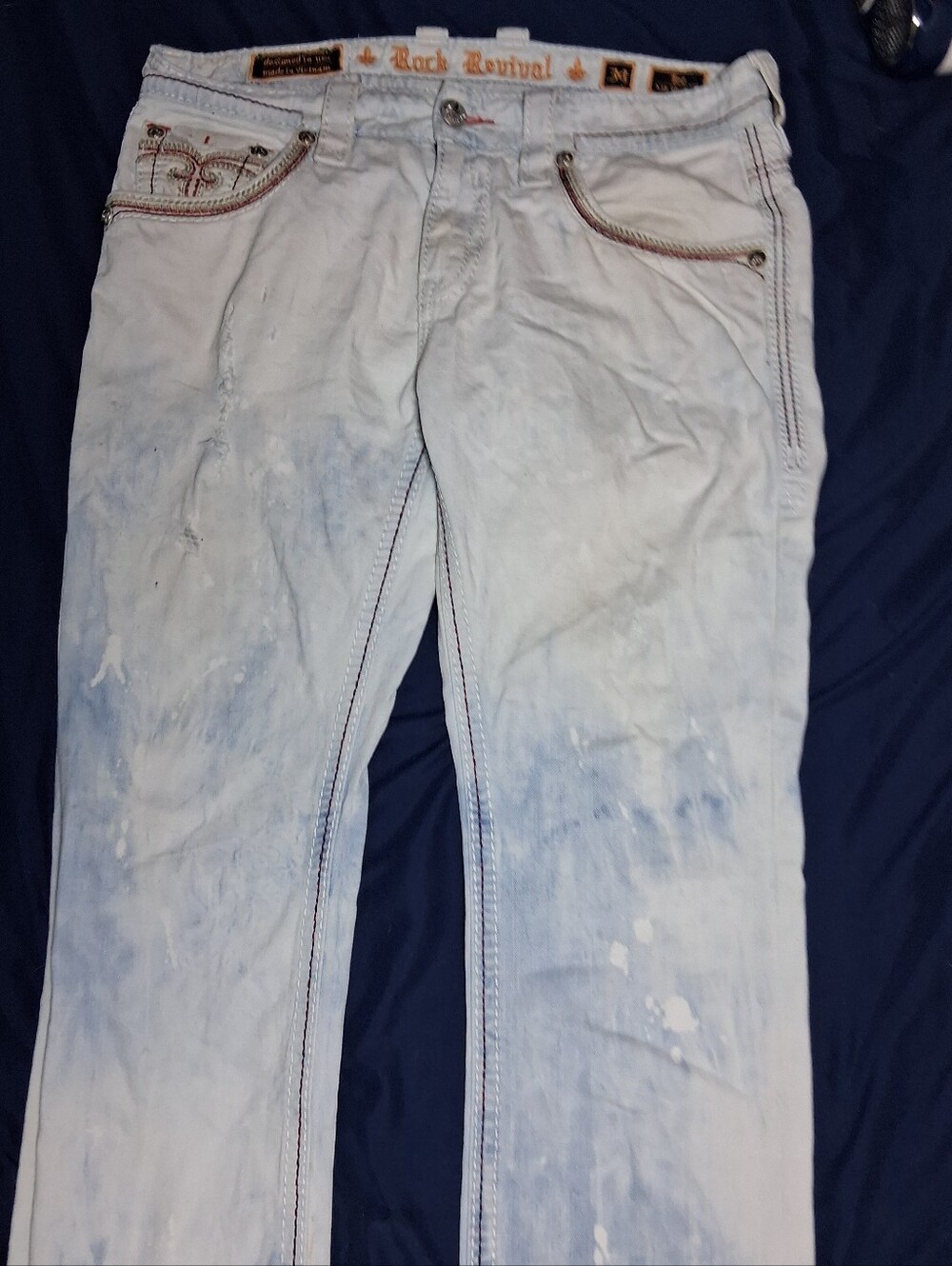Men's Rock Revival Alternative Straight Jeans –Size 34/34 Distressed Acid Wash - Picture 2 of 11